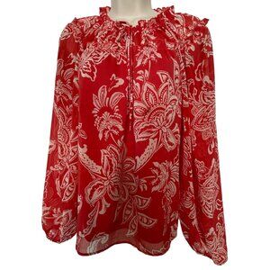 Evereve Womens XS Red & White Floral Shoulder Blouse Coquette Romantic EUC